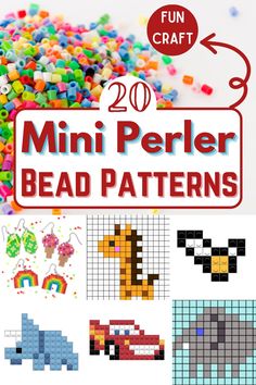 the book cover for 20 mini perler bead patterns