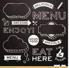 a chalkboard menu with different food items on it and the words'enjoy life eat here '