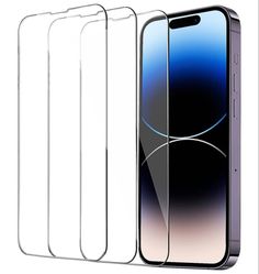 four iphones with different glass screen protectors on them