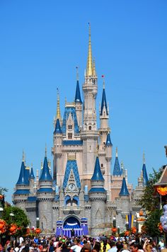 people are standing in front of the castle