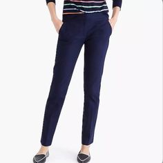 J Crew Factory Cotton Work Pant In Navy Mid Rise - Size 12, Women’s New With Tags! Sits At Waist Fitted Through Hip And Thigh, With A Trouser Leg Slant Pockets, Back Welt Pockets Dark Navy Blue Zip Fly & Bar Closure Cotton Smoke Free Home Size 12 Women, Working Professional, Navy Blue Pants, Classic Pants, Weekend Style, Jumpsuit Trousers, Dark Navy Blue, Blue Pants, Look Casual