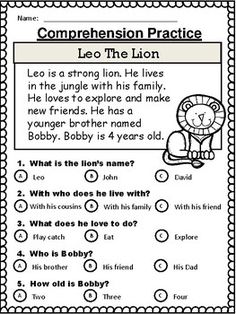 worksheet for reading the lion