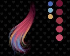 an image of colorful hair with hearts on the wall in the back ground and black background