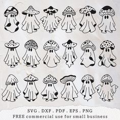 a bunch of different types of mushrooms on a piece of paper