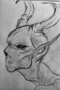 a drawing of a bull with horns on it's head