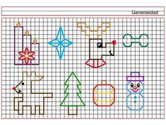 a cross stitch pattern with different shapes and colors on it, including the letter g