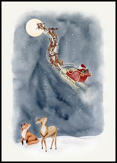 a painting of santa's sleigh and his reindeers