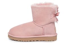 (WMNS) UGG Mini Baley Bow II Snow Boots Pink 1016501-PCRY (SNKR/Women's) White Ugg Boots, White Uggs Boots, White Uggs, Pink Uggs, Bailey Bow Uggs, Ugg Mini, Bailey Bow, Pink Shorts, Stylish Sneakers