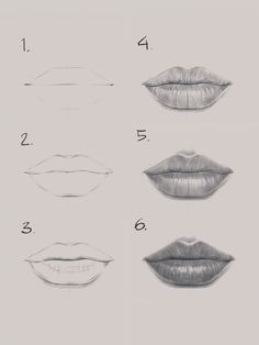 the steps in how to draw lips with different angles and shapes for each lip shape