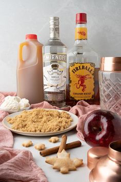 the ingredients for an apple crumbler pie are arranged on a table