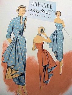 an old fashion sewing pattern with two women in dresses