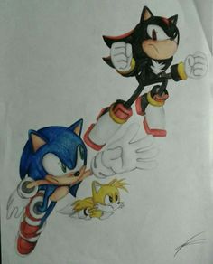 a drawing of sonic and tails on paper