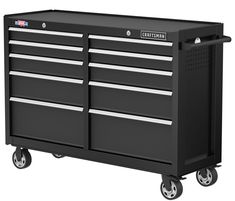 the craftsman's tool cabinet is on wheels