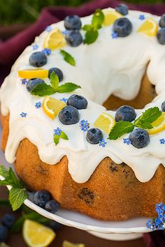 a lemon blueberry bunt cake on a plate