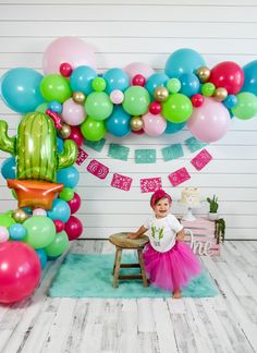 Celebrate your next Fiesta with our beautiful balloon decorations. Perfect for your next Cinco de Mayo Party. DIY Fiesta Balloon Garland | DIY Multi Color Balloon Arch, Taco Bout a Party Decorations, Cactus Bridal Baby Shower, Cinco de Mayo Birthday Fiesta Balloon Garland, 40th Fiesta, Three Esta, Teal Balloons, Cactus Balloon, Balloon Garland Diy, Balloon Tassel