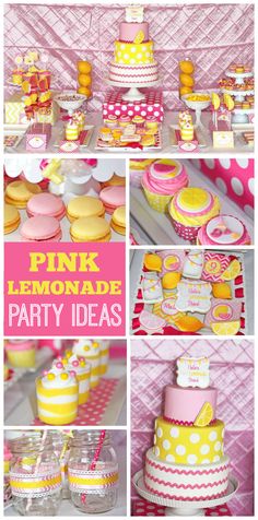 a pink lemonade party with cupcakes and cakes