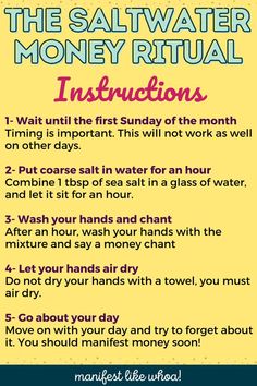 Washing Hands With Salt Ritual, Job Spells That Work Fast, Ritual For Money, Water Ritual, Water Spells, Money Prayer, Money Drawing