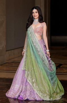 Purple Green Lehenga, Lehanga Styling For Wedding, Bridal Lehenga For Sangeet, Modern Traditional Indian Outfits, Indian Fashion 2024, Sangeet Outfit Bridal Indian Weddings, Lehnga Designs 2024, Haldi Dresses For Bride, Engagement Dress Ideas Indian