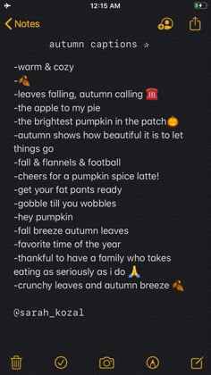 an iphone screen with the text autumn and captions