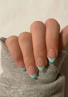 Spring Nail Inspo French Tip, Cute Nails Acrylic French Tips Color, French Teal Tip Nails, Gel Nail Ideas French Tips, Real French Tip Nails, Nail Ideas For French Tips, Dip With Tip Nails Almond, Cute French Tip Summer Nails, Cute Color French Tip Nails