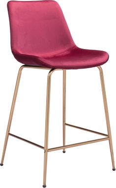 a pink chair with gold legs on a white background