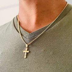 Gold Cross Necklace Mens Jewelry1000.com, Men’s Gold Cross Necklace, Gold Cross Necklace With Figaro Chain, Crucifix Cross Necklace With Curb Chain As Gift, Crucifix Cross Necklace With Curb Chain For Gifts, Figaro Chain Cross Pendant Necklace For Gift, Gold Tarnish-resistant Cross Pendant Necklace, Gold Cross Necklace Mens, Cross Chain Men