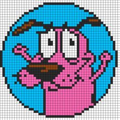 an image of the pink dog pixellated in pixels