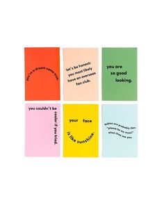 four different colored cards with the words you are so good looking