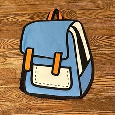 Jump From Paper Style Backpack / Book Bag Made To Look Like A Cartoon Drawing. Never Used, Perfect Condition! Cartoon Backpack Drawing, Blue Backpack For Study, Blue Standard Backpack For Study, Standard Blue Backpack For Study, Backpack Doodle, Jump From Paper, Backpack Drawing, Inktober 2024, Cartoon Backpack