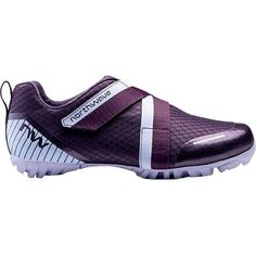 a woman's purple and white athletic shoe