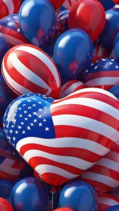 heart shaped balloons with the american flag on them