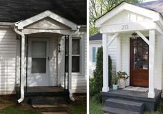 before and after photos of a white house