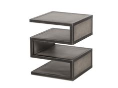 three tiered side tables with one shelf open and the other closed on both sides