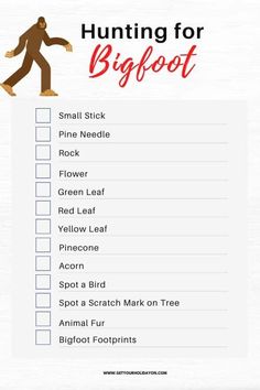 a printable hunting for bigfoot game