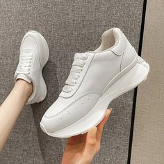 Olivia Mark - Premium Genuine Leather Elevator Sneakers with Thick Soles for Casual and Athletic Wear Minimalist Shoes, Dad Shoes, White Tail, Casual Sport Shoes, Shoes White, Sports Activities, Rubber Heels, Athletic Wear, Casual Shoes Women