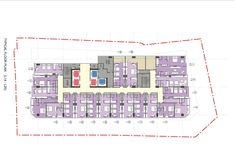 the floor plan for an office building with multiple floors and several rooms, all in different colors