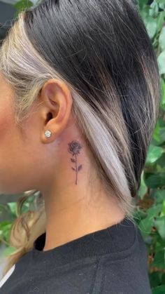 Back Ear Tattoo, Simple Neck Tattoos, Rose Tattoo Behind Ear, Rose Neck Tattoo, Small Neck Tattoos, Tattoo Behind Ear, Side Neck Tattoo, Rose Tattoos For Women