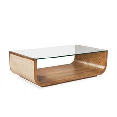 a wooden and glass coffee table on white background