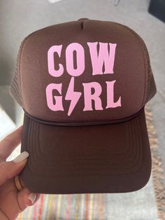 Cute Cowgirl lightening bolt brown foam trucker hat.  Sure to be your go to for any summertime events!! Brown Foam Trucker Hat adjustable snap back  Pink Puff Cowgirl Brown Trucker Baseball Cap With Letter Print, Western Style Brown Trucker Hat For Outdoor, Trendy Brown Summer Trucker Hat, Summer Outdoor Brown Trucker Hat, Trendy Brown Hat For Outdoor Use, Brown Trucker Hat For Western-themed Events, Brown Snapback Trucker Hat For Summer, Adjustable Brown Trucker Hat With Letter Print, Brown Adjustable Trucker Hat With Letter Print