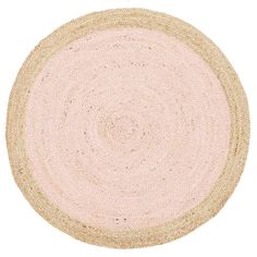 a pink and beige rug on a white background with an oval design in the middle