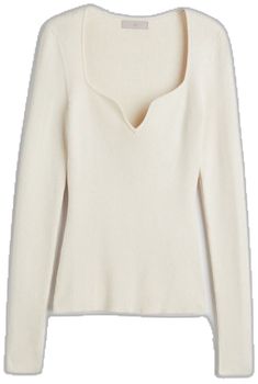 Cozy Long Sleeve Tops From H&m, H&m Cream Long Sleeve Top, H&m Long Sleeve Cream Top, H&m Fitted V-neck Sweater, Sweetheart Neckline Long Sleeve, White Chunky Knit Sweater, Mock Turtleneck Sweater, Pink Knit Sweater, Polka Dot Sweater