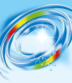 an abstract background with water bubbles and rainbow colored lines on the bottom, against a blue sky