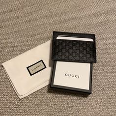 Black Microguccissima Card Holder, 2 Card Slots In The Front 2 Card Slots In The Back With An Additional Middle Opening. Great Giftable! Gucci Black Wallet With Card Slots, Designer Black Bifold Card Holder, Gucci Black Wallet For Formal Occasion, Gucci Black Formal Wallet, Elegant Black Gucci Wallet, Gucci Card Holder, Gucci Coat, Iphone Leather, Canvas Travel Bag