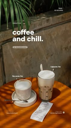 coffee and chilli on a table in front of a plant with the words creative