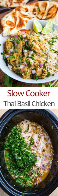 slow cooker thai basil chicken with rice and cilantro