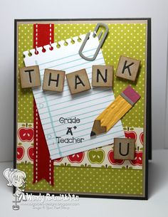 a thank card made with wood blocks and paper