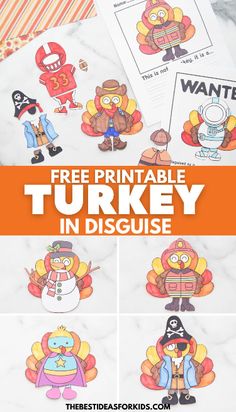 thanksgiving turkey cutouts with the text free printable turkey in disguise