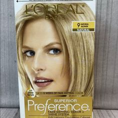 L’oreal Paris Superior Preference Permanent Hair Color #9 Natural Blonde Item Is New And Sealed In Original Packaging. Please Review Photos As They Are Part Of The Description. Rose Blonde, At Home Hair Color, Natural Blonde, Silver Blonde, Permanent Hair Dye, Blonde Hair Shades, Winter Hair Color, Natural Blondes, Permanent Hair Color