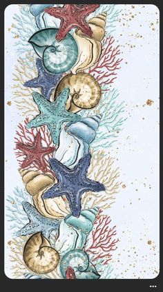 a painting of starfishs, seashells and corals