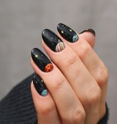 All The Planets, Planet Nails, Half Moon Nails, Modern Nail Art, Moon Planet, Half Moons, September Nails, Anime Nails, Galaxy Nails